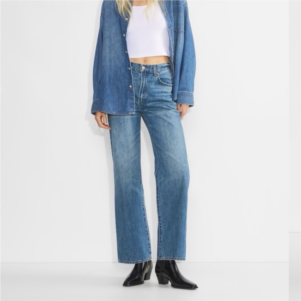 Aritzia Denim Forum Jeans Womens 31 The Farrah Hi-Rise Wide Leg Blue Cotton